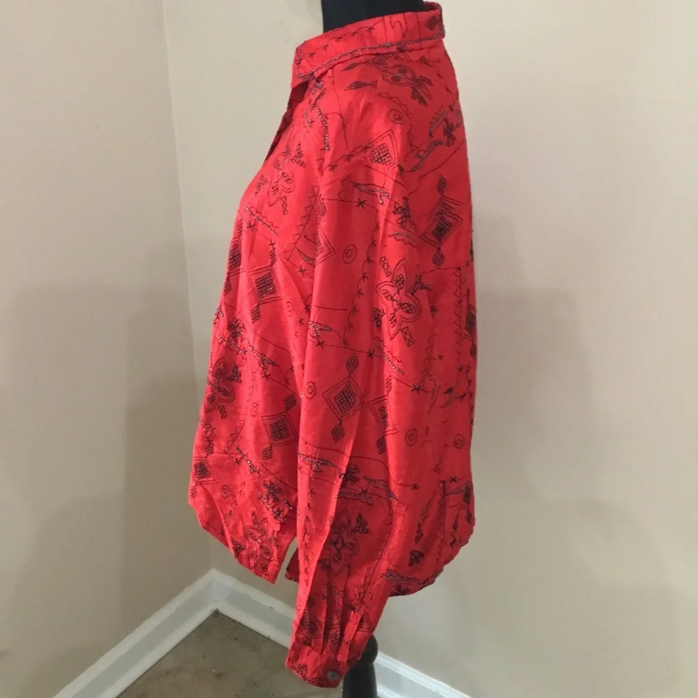 Blue Bayou Women’s Vintage 100% Silk Beaded Red Jacket Shirt Size XL - Picture 4 of 9